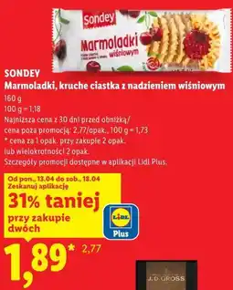 Lidl SONDEY Marmoladki, kruche ciastka z nadzieniem wiśniowym oferta