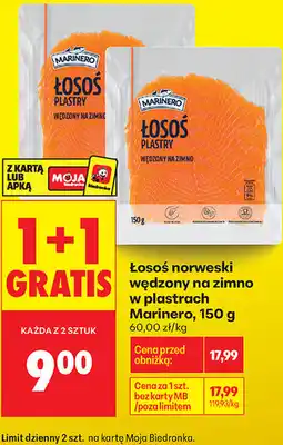 Biedronka Łosoś norweski wędzony na zimno w plastrach Marinero oferta
