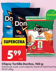 Biedronka Chipsy Tortilla Doritos, 100 g: barbecue style, cool original, mexican beef burrito oferta