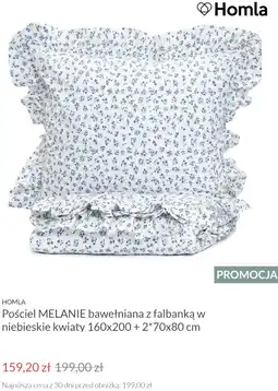 Homla Pościel MELANIE bawełniana z falbanką w niebieskie kwiaty 160x200 + 2*70x80 cm oferta
