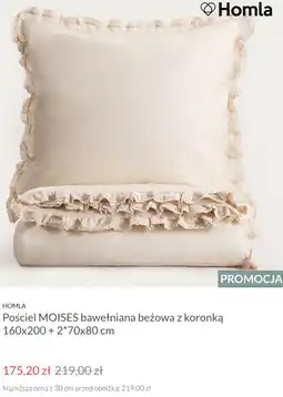 Homla Pościel MOISES bawełniana beżowa z koronką 160x200 + 2*70x80 cm oferta