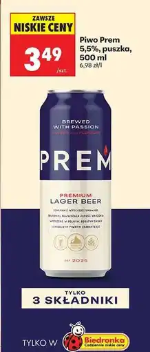 Biedronka Piwo Prem 5,5%, puszka, 500 ml oferta