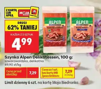 Biedronka Szynka Alpen Delikatessen, 100 g oferta