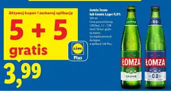 Lidl Łomża Jasne lub Łomża Lager 0,0% oferta