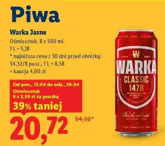 Lidl Warka Jasne oferta