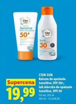 Lidl Cien Sun Balsam do opalania Sensitive SPF 50+ lub mleczko do opalania Sensitive SPF 30 oferta
