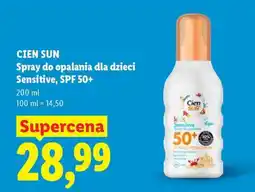 Lidl CIEN SUN Spray do opalania dla dzieci Sensitive SPF 50+ oferta