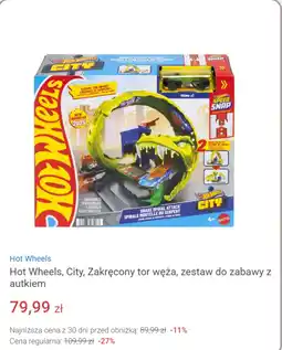 Smyk Hot Wheels, City, Zakręcony tor węża, zestaw do zabawy z autkiem oferta