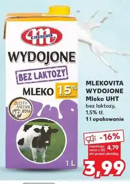Kaufland Mleko UHT bez laktozy, 1,5% tł. 1 l opakowanie MLEKOVITA WYDOJONE oferta