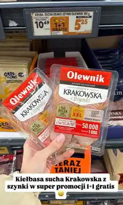 Biedronka Kiełbasa sucha krakowska z szynki 1+1 GRATIS oferta