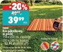 Biedronka Koc piknikowy, w paski 150 x 200 cm, z izolacją TADAR oferta