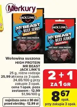 Carrefour Wołowina suszona HIGH PROTEIN MR BEAST JACK LINK'S 25 g, różne rodzaje oferta