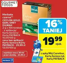 Carrefour Herbata czarna CEYLON GOLD, EARL GREY DILMAH 2 g x 100 torebek oferta