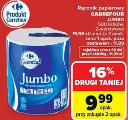 Carrefour Ręcznik papierowy CARREFOUR JUMBO 500 listków, 2 - warstwowy oferta