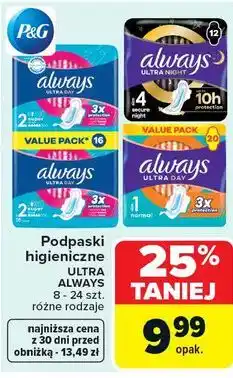 Carrefour Podpaski higieniczne ULTRA ALWAYS oferta