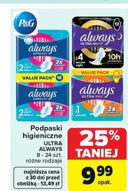 Carrefour Podpaski ze skrzydełkami rozmiar 1 normal Always Ultra oferta