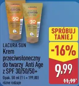 ALDI Krem przeciwsłoneczny do twarzy Anti Age z SPF 30/50/50+ LACURA SUN oferta