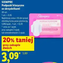 Lidl Podpaski klasyczne ze skrzydełkami 20 szt. SIEMPRE oferta