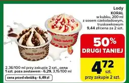 Carrefour Express Lody w kubku, z sosem czekoladowym, truskawkowym oferta