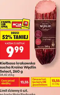 Biedronka Kiełbasa krakowska sucha Kraina Wędlin Select oferta