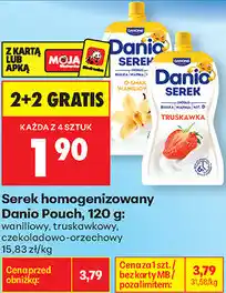 Biedronka Serek homogenizowany Danio Pouch, 120 g: waniliowy, truskawkowy, czekoladowo-orzechowy oferta