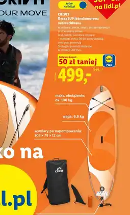 Lidl CRIVIT Deska SUP jednokomorowa nadmuchiwana oferta