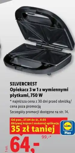 Lidl Silvercrest Opiekacz 3 w 1 z wymiennymi płytkami, 750 W oferta