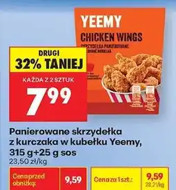 Biedronka Panierowane skrzydełka z kurczaka w kubku Yeemy, 315 g+25 g sos oferta