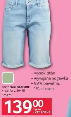 Selgros Spodnie damskie, rozmiary 36-48, wysoki stan, wywijana nogawka, 99% bawełna, 1% elastan oferta
