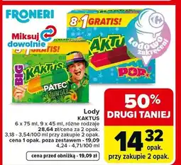Carrefour Lody kaktus 6x75ml, 9x45ml różne rodzaje oferta