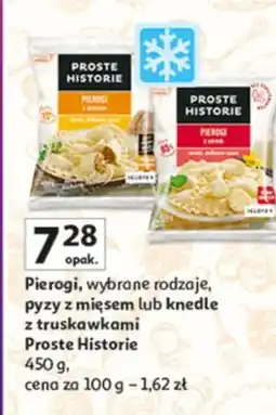 Auchan Pierogi, wybrane rodzaje, pyzy z mięsem lub knedle z truskawkami oferta