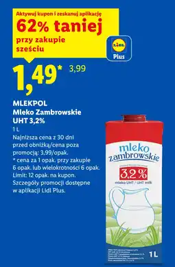 Lidl MLEKPOL Mleko Zambrowskie UHT 3,2% oferta