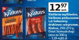 Auchan Kiełbasa myśliwska, kiełbasa podsuszana lub kabanosy drobiowo-wieprzowe Krakus oferta
