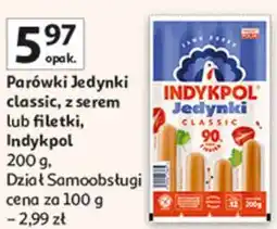 Auchan Parówki Jedynki classic, z serem lub filetki, Indykpol oferta