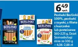 Auchan Parówki Berlinki z szynki, z fileta z kurczaka lub proteinowe Berlinki oferta