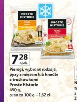 Auchan Pierogi, wybrane rodzaje, pyzy z mięsem lub knedle z truskawkami Proste Historie oferta