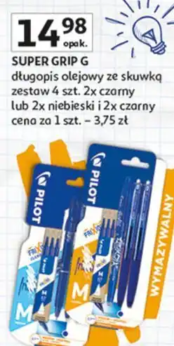 Auchan SUPER GRIP G długopis olejowy ze skuwką zestaw 4 szt oferta