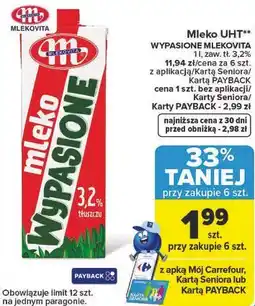 Carrefour Mleko UHT WYPASIONE MLEKOVITA 1l, zaw. tł. 3,2% oferta