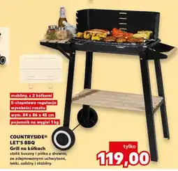 Kaufland Grill na kółkach stolik boczny i półka z drewna oferta