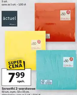 Auchan Serwetki 2-warstwowe 50 szt., wym.: 33 x 33 cm, różne kolory oferta
