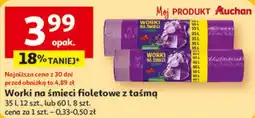 Auchan Worki na śmieci fioletowe z taśmą oferta