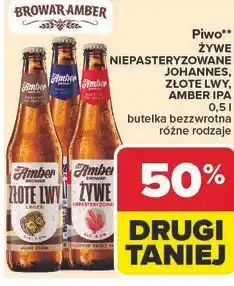 Carrefour Piwo** ŻYWE NIEPASTERYZOWANE JOHANNES, ZŁOTE LWY, AMBER IPA oferta