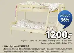 JYSK Łóżko piętrowe Vestervig lita sosna 80/120x200 cm ze spodem zabawowym S208 x D131 x W159 cm oferta