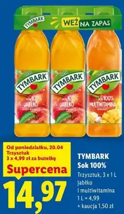 Lidl TYMBARK Sok 100% Trzysztuk, 3 x 1 L jabłko i multiwitamina oferta