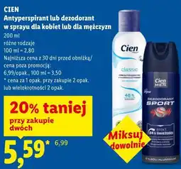 Lidl CIEN Antyperspirant lub dezodorant w sprayu dla kobiet lub dla mężczyzn oferta