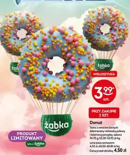 Żabka Donut Teenz z owoców leśnych dekorowany niebieską polewą i kolorową posypką oferta