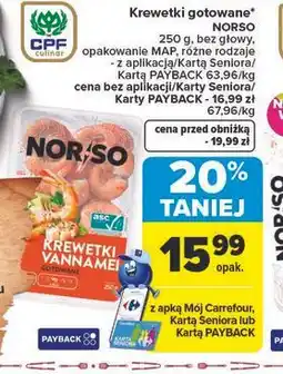 Carrefour Market Krewetki gotowane NORSO, opakowanie MAP, różne rodzaje oferta