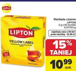 Carrefour Market Herbata czarna LIPTON 2 g x 92 torebki oferta
