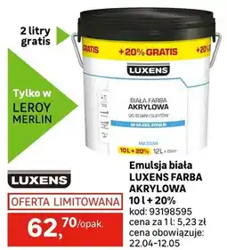 Leroy Merlin Emulsja biała LUXENS FARBA AKRYLOWA 10l + 20% oferta