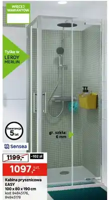 Leroy Merlin Kabina prysznicowa EASY 100x80x190cm oferta